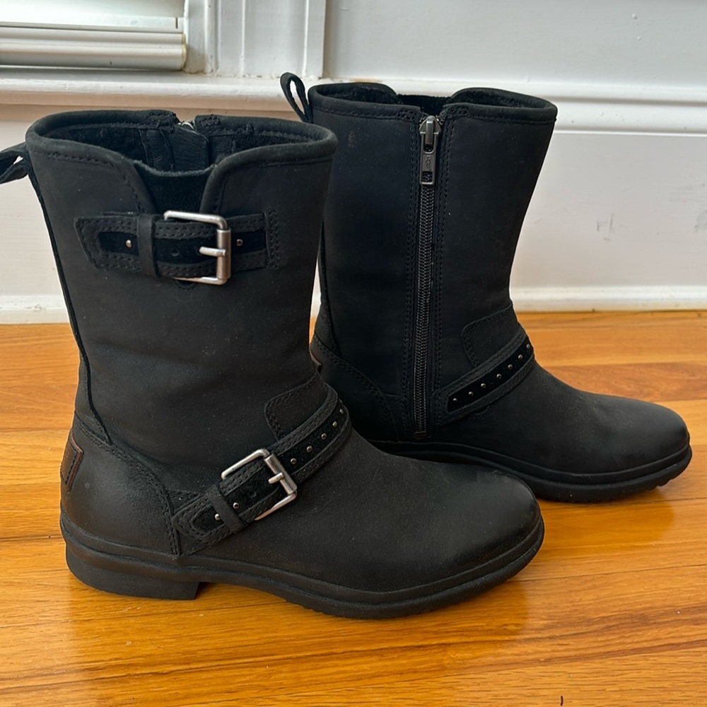 UGG Women's Jenise Waterproof Leather Biker Boots - Black Size 5